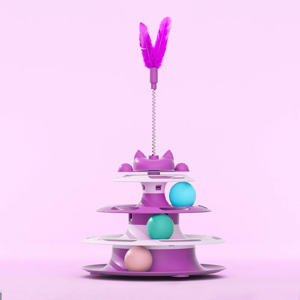 jouets éducatifs pour chats-Tour à balles 3 Niveaux interactif