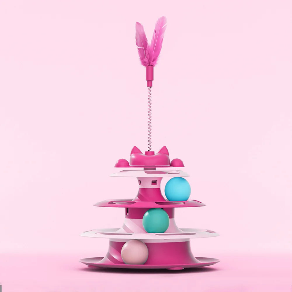jouets éducatifs pour chats-Tour à balles 3 Niveaux interactif